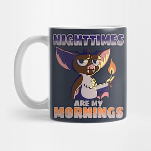 Nighttimes Are My Mornings | Funny Cute Bat Night Fire Spooky Halloween Mug